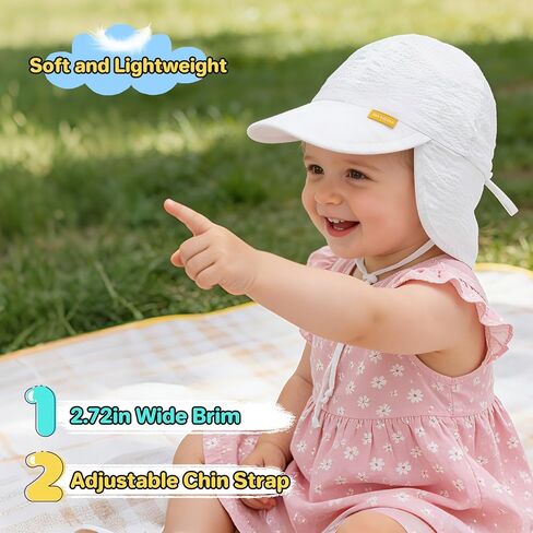 UPF50+ Baby Toddler Sun Hat with Neck Flap Summer Beach Hat 0-5T | 100% Cotton, Breathable & Skin-friendly, Ideal for Beach, Swimming and Outdoor Activities for Boys and Girls in Kuwait