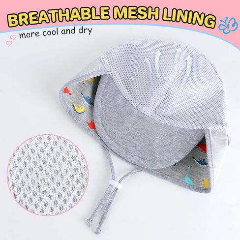 UPF50+ Baby Toddler Sun Hat with Neck Flap Summer Beach Hat 0-5T | 100% Cotton, Breathable & Skin-friendly, Ideal for Beach, Swimming and Outdoor Activities for Boys and Girls in Kuwait
