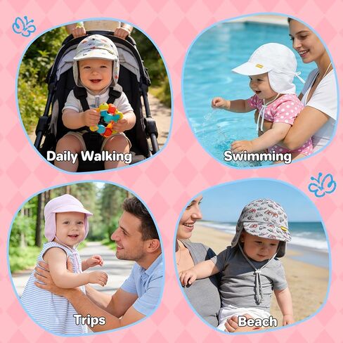 UPF50+ Baby Toddler Sun Hat with Neck Flap Summer Beach Hat 0-5T | 100% Cotton, Breathable & Skin-friendly, Ideal for Beach, Swimming and Outdoor Activities for Boys and Girls in Kuwait