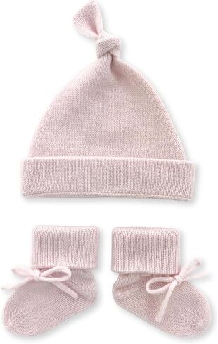 Jet&Bo BABY 100% Cashmere Baby Blanket, Beanie and Booties Gift Set Luxe Knit Pink - Size 0-6 Months - Gift Box and Card Included in Kuwait