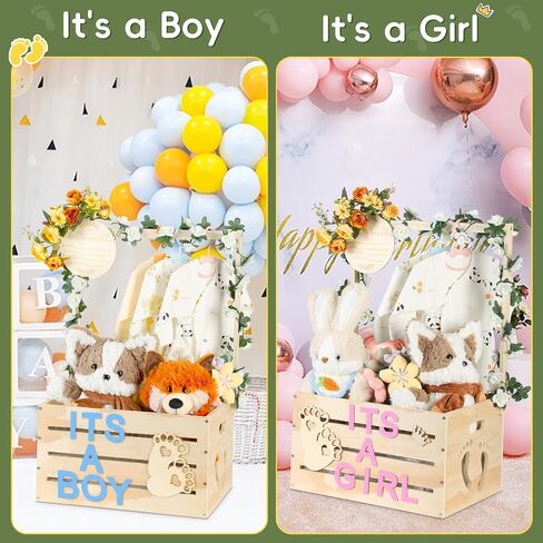 Wooden Baby Shower Crate Closet, Personalized Baby Gift Basket with Hanger | New Born Girl Boy Large Clothes Storage Box for Baby Shower for Pregnancy New Mom Parent in Kuwait