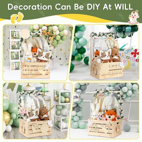 Wooden Baby Shower Crate Closet, Personalized Baby Gift Basket with Hanger | New Born Girl Boy Large Clothes Storage Box for Baby Shower for Pregnancy New Mom Parent in Kuwait
