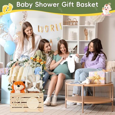 Wooden Baby Shower Crate Closet, Personalized Baby Gift Basket with Hanger | New Born Girl Boy Large Clothes Storage Box for Baby Shower for Pregnancy New Mom Parent in Kuwait