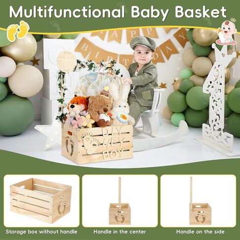 Wooden Baby Shower Crate Closet, Personalized Baby Gift Basket with Hanger | New Born Girl Boy Large Clothes Storage Box for Baby Shower for Pregnancy New Mom Parent in Kuwait