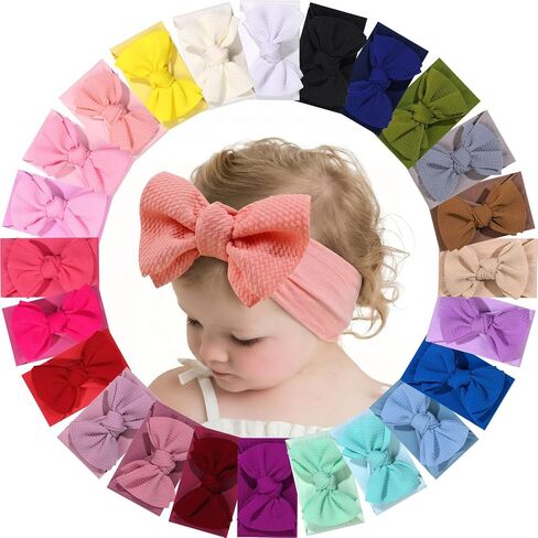 OAOLEER 24PCS Baby Girls Bows Headbands, Nylon Hairbands Ribbon Bow | Elastic Hair Accessories for Newborns Infants Toddlers and Kids (Baby Headbands) in Kuwait