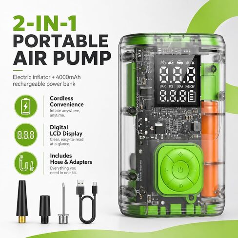 Cordless Tire Inflator Portable Air Compressor, 150 PSI Auto Shut-Off Air Pump with Digital Pressure Gauge & LED Light for Car Tires, Motorcycle, Bike, Balls – Fast Inflation for Emergency in Kuwait