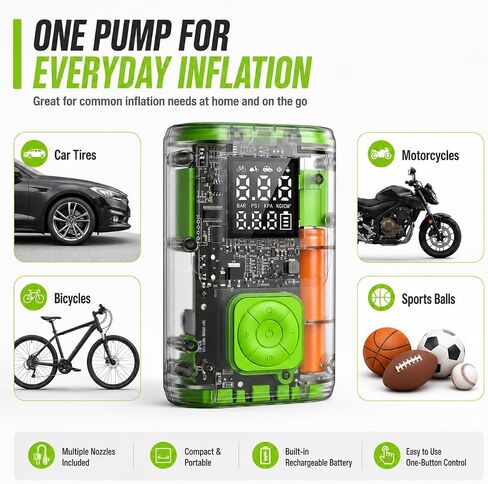 Cordless Tire Inflator Portable Air Compressor, 150 PSI Auto Shut-Off Air Pump with Digital Pressure Gauge & LED Light for Car Tires, Motorcycle, Bike, Balls – Fast Inflation for Emergency in Kuwait