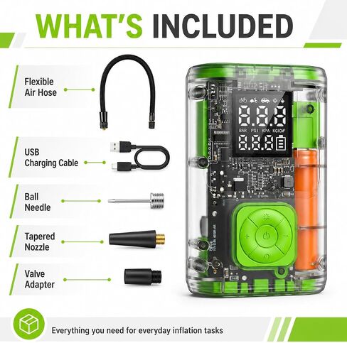 Cordless Tire Inflator Portable Air Compressor, 150 PSI Auto Shut-Off Air Pump with Digital Pressure Gauge & LED Light for Car Tires, Motorcycle, Bike, Balls – Fast Inflation for Emergency in Kuwait