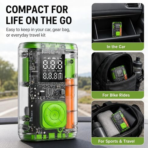 Cordless Tire Inflator Portable Air Compressor, 150 PSI Auto Shut-Off Air Pump with Digital Pressure Gauge & LED Light for Car Tires, Motorcycle, Bike, Balls – Fast Inflation for Emergency in Kuwait