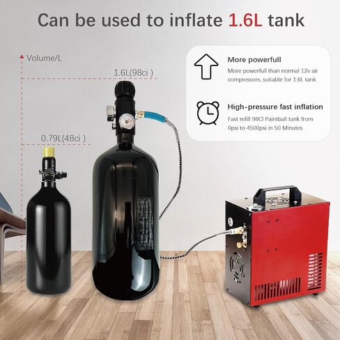 Thunder 4500Psi PCP Air Compressor,Refilling Up to 1.6L,Fast Fill for Airguns or Paintball Tank,Auto Shut Off,Water/Oil Free,Built-in Converter and Cooling Fan,350W Portable Pcp Pump in Kuwait