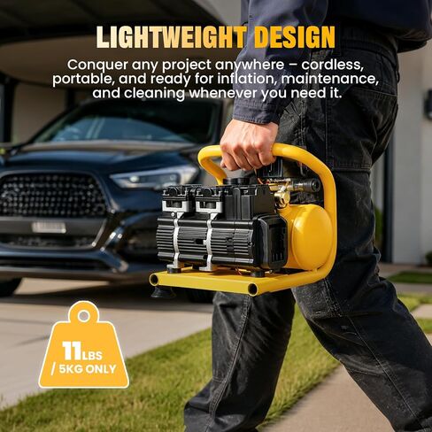 Cordless Air Compressor for DEWALT 20V MAX Battery (No Battery) 1 Gallon | Oil-Free, Max 120 PSI, Portable Lightweight, with 8 PCS Accessory Kit, for Woodwork Nailing, Tire Inflation, Tool Only in Kuwait