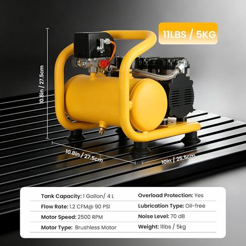 Cordless Air Compressor for DEWALT 20V MAX Battery (No Battery) 1 Gallon | Oil-Free, Max 120 PSI, Portable Lightweight, with 8 PCS Accessory Kit, for Woodwork Nailing, Tire Inflation, Tool Only in Kuwait