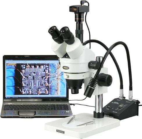 AmScope SM-1TSW2-L6W-10M Digital Professional Trinocular Stereo Zoom | 3.5X-225X Magnification 10MP CMOS Sensor USB 2.0 0.5X Reduction Lens 6W LED Dual Goosenecks Illuminator in Kuwait