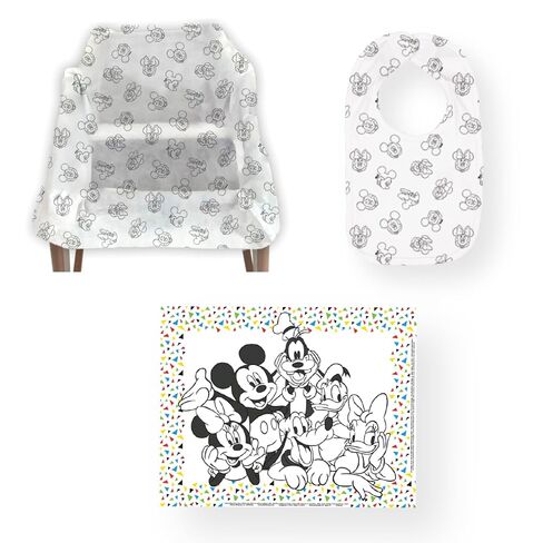 J.L. Childress Disney Baby Dining Out Bundle - Disposable Table Placemats & Bibs for Baby, High Chair Covers for Restaurant, Kids Travel Essentials for Eating - 3 Bundles in Kuwait