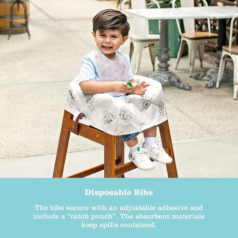 J.L. Childress Disney Baby Dining Out Bundle - Disposable Table Placemats & Bibs for Baby, High Chair Covers for Restaurant, Kids Travel Essentials for Eating - 3 Bundles in Kuwait