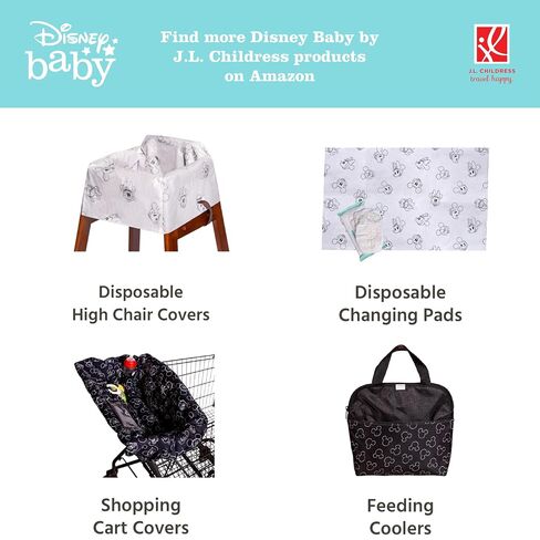 J.L. Childress Disney Baby Dining Out Bundle - Disposable Table Placemats & Bibs for Baby, High Chair Covers for Restaurant, Kids Travel Essentials for Eating - 3 Bundles in Kuwait