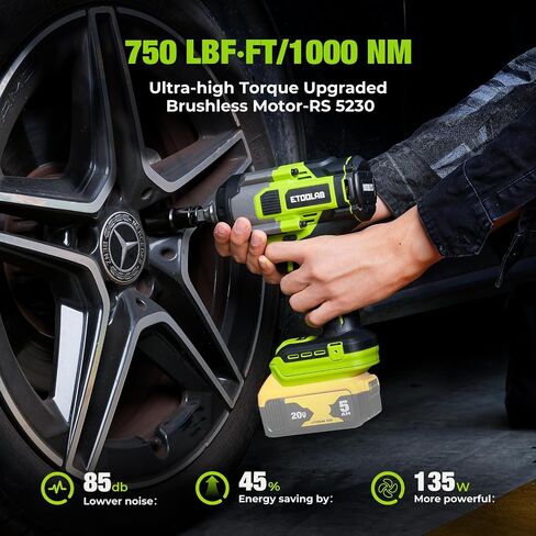 Impact Wrench 1/2 inch for DeWalt 20v Battery, Impact Wrench 750Ft-lbs(1000N.m) High Torque Brushless Electric Impact Gun, Power Impact Driver with 3-Mode Speed, LED Work Light(no battery)-Green in Kuwait