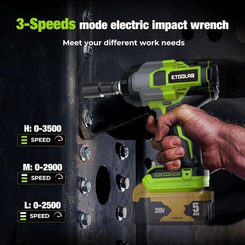 Impact Wrench 1/2 inch for DeWalt 20v Battery, Impact Wrench 750Ft-lbs(1000N.m) High Torque Brushless Electric Impact Gun, Power Impact Driver with 3-Mode Speed, LED Work Light(no battery)-Green in Kuwait