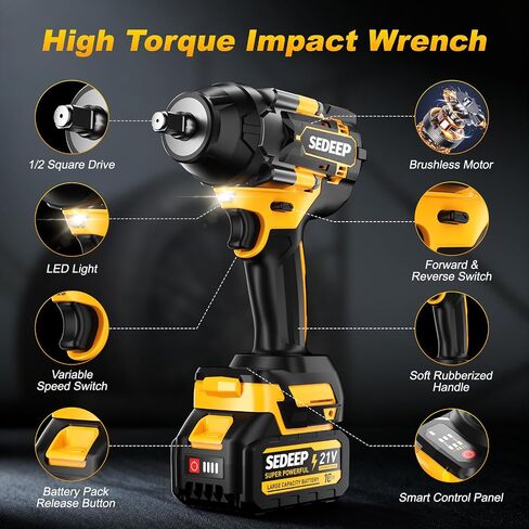 Impact Wrench 1/2 Inch, High Torque Impact Gun with 1500N·m(1100 Ft-lbs), 21V Brushless Electric Impact Wrench with 2*40Ah Battery, 3-Speed, LED Light, 5 Sockets for Car/Mower/Pickup/Truck RV in Saudi Arabia
