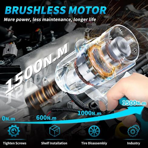 1/2" Cordless Impact Wrench,1107FT-LBS(1500Nm) Brushless High Torque Impact Gun,Electric Impact Driver with 2 x 4.0Ah Battery,Charger & 6 Sockets,Pistola De Impacto for Car/Mower/Pickup in Kuwait