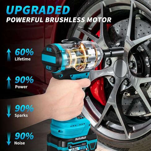 1/2" Cordless Impact Wrench,1107FT-LBS(1500Nm) Brushless High Torque Impact Gun,Electric Impact Driver with 2 x 4.0Ah Battery,Charger & 6 Sockets,Pistola De Impacto for Car/Mower/Pickup in Kuwait