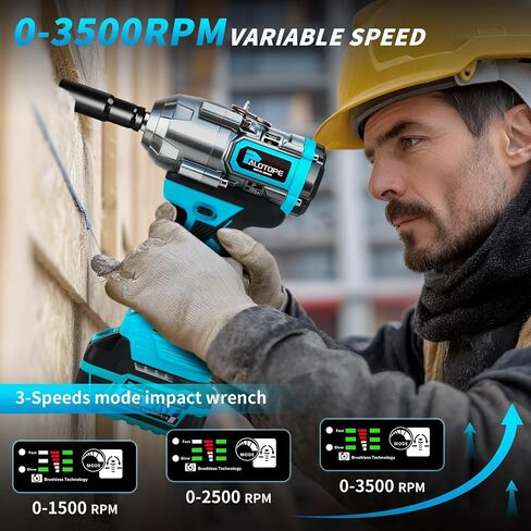 1/2" Cordless Impact Wrench,1107FT-LBS(1500Nm) Brushless High Torque Impact Gun,Electric Impact Driver with 2 x 4.0Ah Battery,Charger & 6 Sockets,Pistola De Impacto for Car/Mower/Pickup in Kuwait
