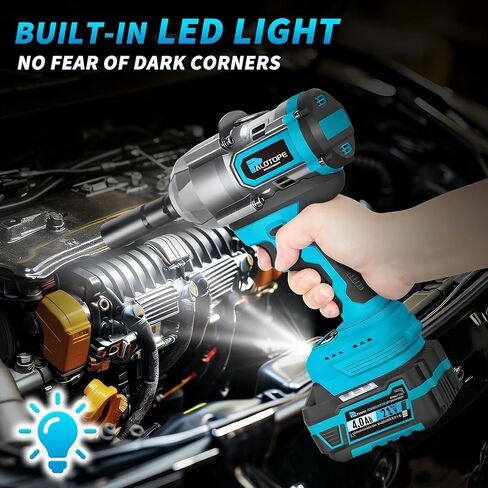 1/2" Cordless Impact Wrench,1107FT-LBS(1500Nm) Brushless High Torque Impact Gun,Electric Impact Driver with 2 x 4.0Ah Battery,Charger & 6 Sockets,Pistola De Impacto for Car/Mower/Pickup in Kuwait
