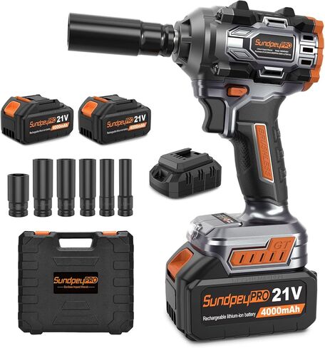21V Cordless Impact Wrench - 750Ft-lbs(1000N·m) High Torque Brushless Power 1/2 Inch Impact Gun with 2 x 4.0Ah Batteries & 6 Sockets & Fast Charger & Case for Car & Truck & RV & Home DIY in Kuwait