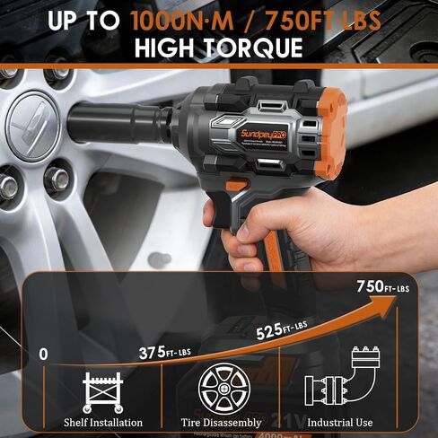 21V Cordless Impact Wrench - 750Ft-lbs(1000N·m) High Torque Brushless Power 1/2 Inch Impact Gun with 2 x 4.0Ah Batteries & 6 Sockets & Fast Charger & Case for Car & Truck & RV & Home DIY in Kuwait