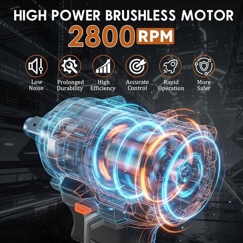21V Cordless Impact Wrench - 750Ft-lbs(1000N·m) High Torque Brushless Power 1/2 Inch Impact Gun with 2 x 4.0Ah Batteries & 6 Sockets & Fast Charger & Case for Car & Truck & RV & Home DIY in Kuwait