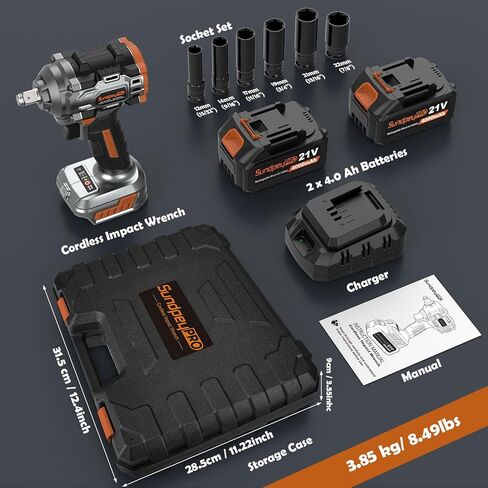 21V Cordless Impact Wrench - 750Ft-lbs(1000N·m) High Torque Brushless Power 1/2 Inch Impact Gun with 2 x 4.0Ah Batteries & 6 Sockets & Fast Charger & Case for Car & Truck & RV & Home DIY in Kuwait