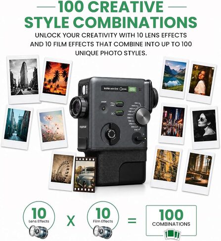 FUJIFILM instax Mini Evo Cinema Hybrid Instant Camera Bundle, 3-in-1 Camera Printer with Bluetooth + instax Mini Film Twin Pack (20 Sheets) + SD Card + Accessories + BluebirdSales Cleaning Cloth in Kuwait