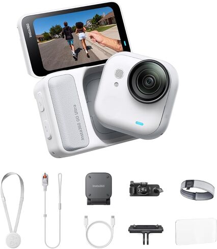 Insta360 GO Ultra Running Bundle - Small 4K Vlogging Camera, Hands-Free, POV Cam, 1/1.28" Sensor, 53g Lightweight, 156° FOV, 200 Min Battery Life, Magnetic Wearable Action Camera for Sports, Vlog in Kuwait