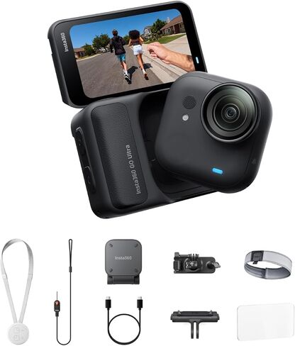 Insta360 GO Ultra Cycling Bundle - Small 4K Vlogging Camera, Hands-Free, POV Cam, 1/1.28" Sensor, 53g Lightweight, 156° FOV, 200 Min Battery Life, Magnetic Wearable Action Camera for Sports, Vlog in Saudi Arabia