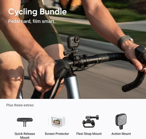 Insta360 GO Ultra Cycling Bundle - Small 4K Vlogging Camera, Hands-Free, POV Cam, 1/1.28" Sensor, 53g Lightweight, 156° FOV, 200 Min Battery Life, Magnetic Wearable Action Camera for Sports, Vlog in Saudi Arabia