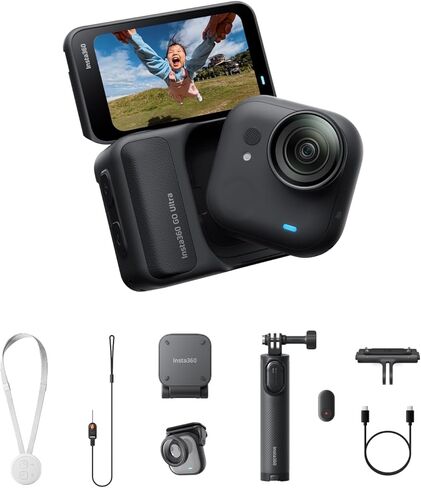 Insta360 GO Ultra Cycling Bundle - Small 4K Vlogging Camera, Hands-Free, POV Cam, 1/1.28" Sensor, 53g Lightweight, 156° FOV, 200 Min Battery Life, Magnetic Wearable Action Camera for Sports, Vlog in Saudi Arabia