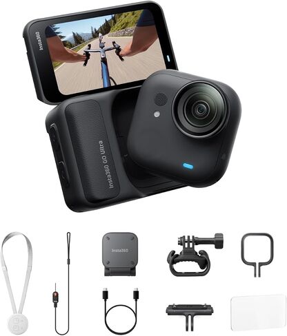 Insta360 GO Ultra Cycling Bundle - Small 4K Vlogging Camera, Hands-Free, POV Cam, 1/1.28" Sensor, 53g Lightweight, 156° FOV, 200 Min Battery Life, Magnetic Wearable Action Camera for Sports, Vlog in Saudi Arabia