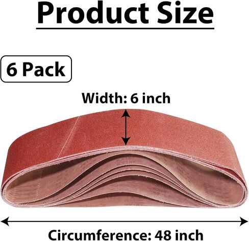 6 x 48 Sanding Belts, 80 Grit 6x48 Inch Sanding Belt for Belt Sander, 6x48 Aluminum Oxide Belt Sander Sanding Belts for Woodworking, 6 Pack(6x48in, 80 Grit) in Kuwait