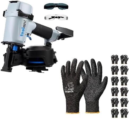 toolant Roofing Nailer, Pneumatic Roofing Nail Gun for 3/4" to 1-3/4" Nails & Crinkle Latex Work Gloves Bulk, Rubber Coated Safety Work Gloves for Men and Women in Kuwait
