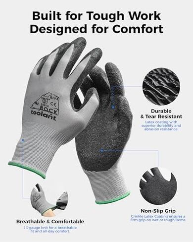 toolant Roofing Nailer, Pneumatic Roofing Nail Gun for 3/4" to 1-3/4" Nails & Crinkle Latex Work Gloves Bulk, Rubber Coated Safety Work Gloves for Men and Women in Kuwait