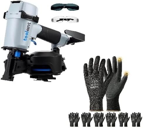 toolant Roofing Nailer, Pneumatic Roofing Nail Gun for 3/4" to 1-3/4" Nails & Work Gloves MicroFoam Nitrile Coated, 15 Gauge Breathable Nylon with Grip in Kuwait