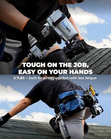 toolant Roofing Nailer, Pneumatic Roofing Nail Gun for 3/4" to 1-3/4" Nails & Work Gloves MicroFoam Nitrile Coated, 15 Gauge Breathable Nylon with Grip in Kuwait
