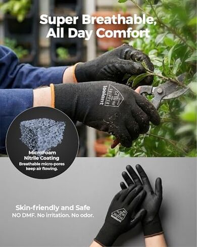 toolant Roofing Nailer, Pneumatic Roofing Nail Gun for 3/4" to 1-3/4" Nails & Work Gloves MicroFoam Nitrile Coated, 15 Gauge Breathable Nylon with Grip in Kuwait