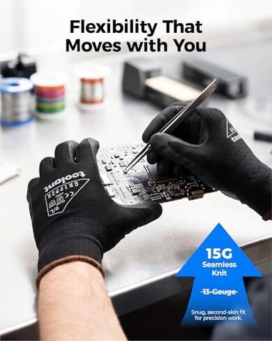 toolant Roofing Nailer, Pneumatic Roofing Nail Gun for 3/4" to 1-3/4" Nails & Work Gloves MicroFoam Nitrile Coated, 15 Gauge Breathable Nylon with Grip in Kuwait