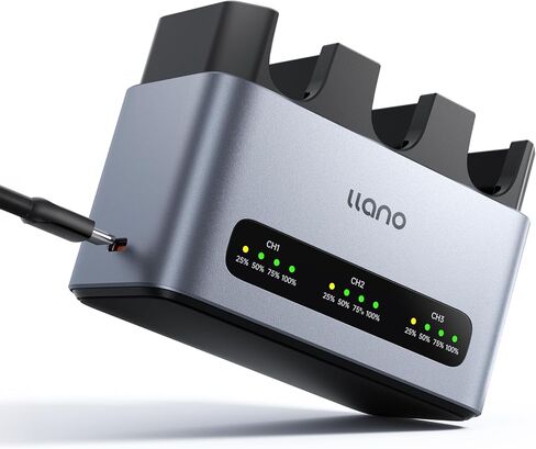Llano 30W LP-E6NH LP-E6P Battery Charger: Fast Three Slot for Canon Camera Batteries Canon EOS R5/R6/R7 Mark II, 5D/6D/7D Mark II/III/IV, 60D/70D/80D/90D, USB-C, LED, Durable CNC Aluminum in Kuwait