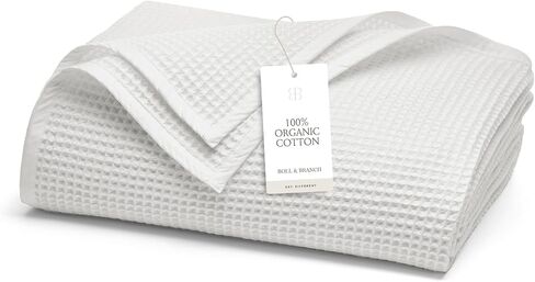 BOLL & BRANCH Waffle Bed Blanket, Twin/Twin XL, Pewter | Luxury 100% Organic Cotton - Soft, Lightweight and Breathable - Textured Waffle Weave Design in Kuwait