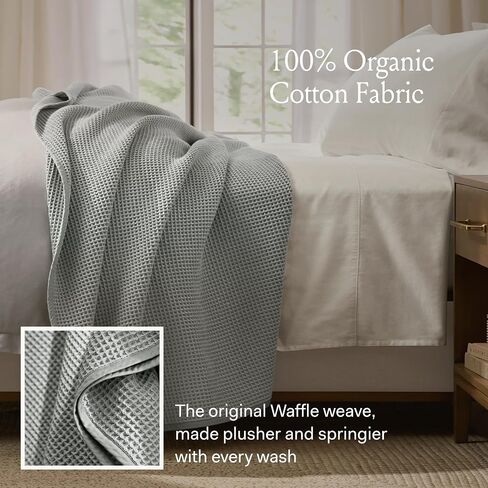 BOLL & BRANCH Waffle Bed Blanket, Twin/Twin XL, Pewter | Luxury 100% Organic Cotton - Soft, Lightweight and Breathable - Textured Waffle Weave Design in Kuwait