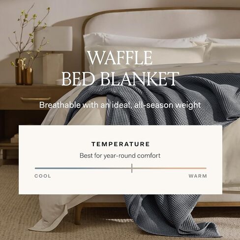 BOLL & BRANCH Waffle Bed Blanket, Twin/Twin XL, Pewter | Luxury 100% Organic Cotton - Soft, Lightweight and Breathable - Textured Waffle Weave Design in Kuwait