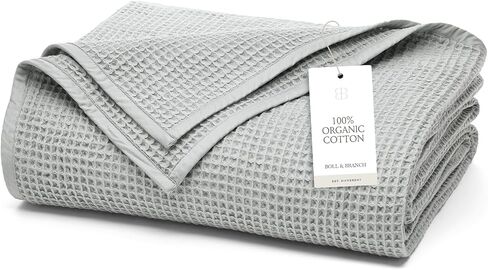 BOLL & BRANCH Waffle Bed Blanket, Twin/Twin XL, Pewter | Luxury 100% Organic Cotton - Soft, Lightweight and Breathable - Textured Waffle Weave Design in Kuwait