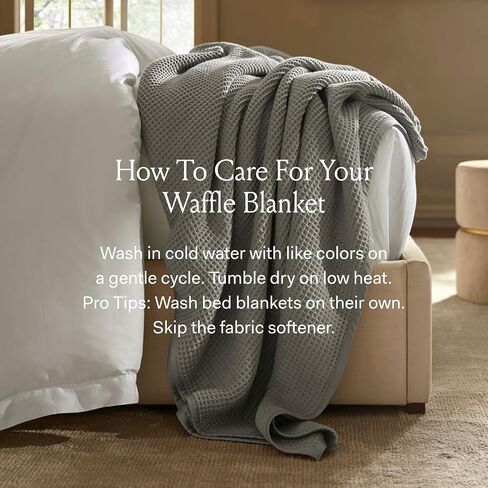 BOLL & BRANCH Waffle Bed Blanket, Twin/Twin XL, Pewter | Luxury 100% Organic Cotton - Soft, Lightweight and Breathable - Textured Waffle Weave Design in Kuwait